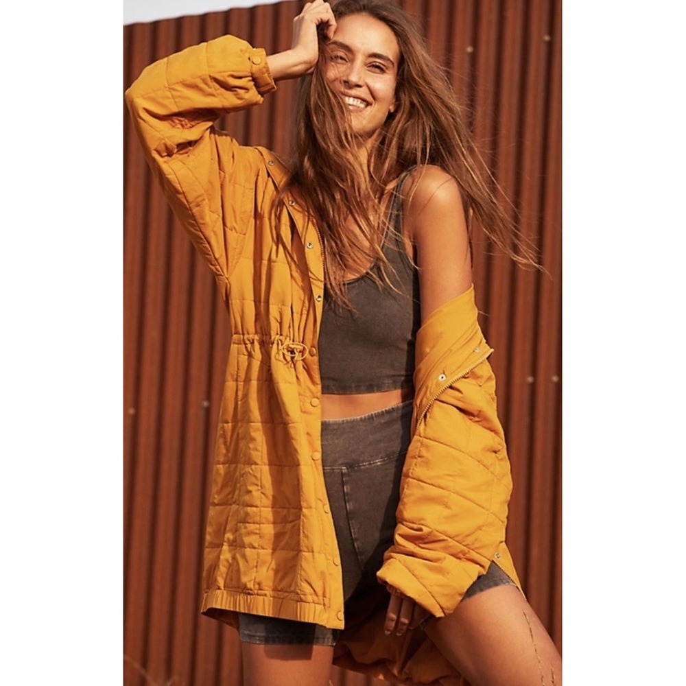 Free‎ People FP Movement Perri Packable Puffer Jacket in Golden Ochre Sz XL $198